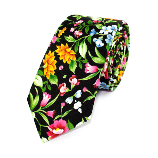 Papiox - Cravata Floral Negru - Cravate tematică Florală